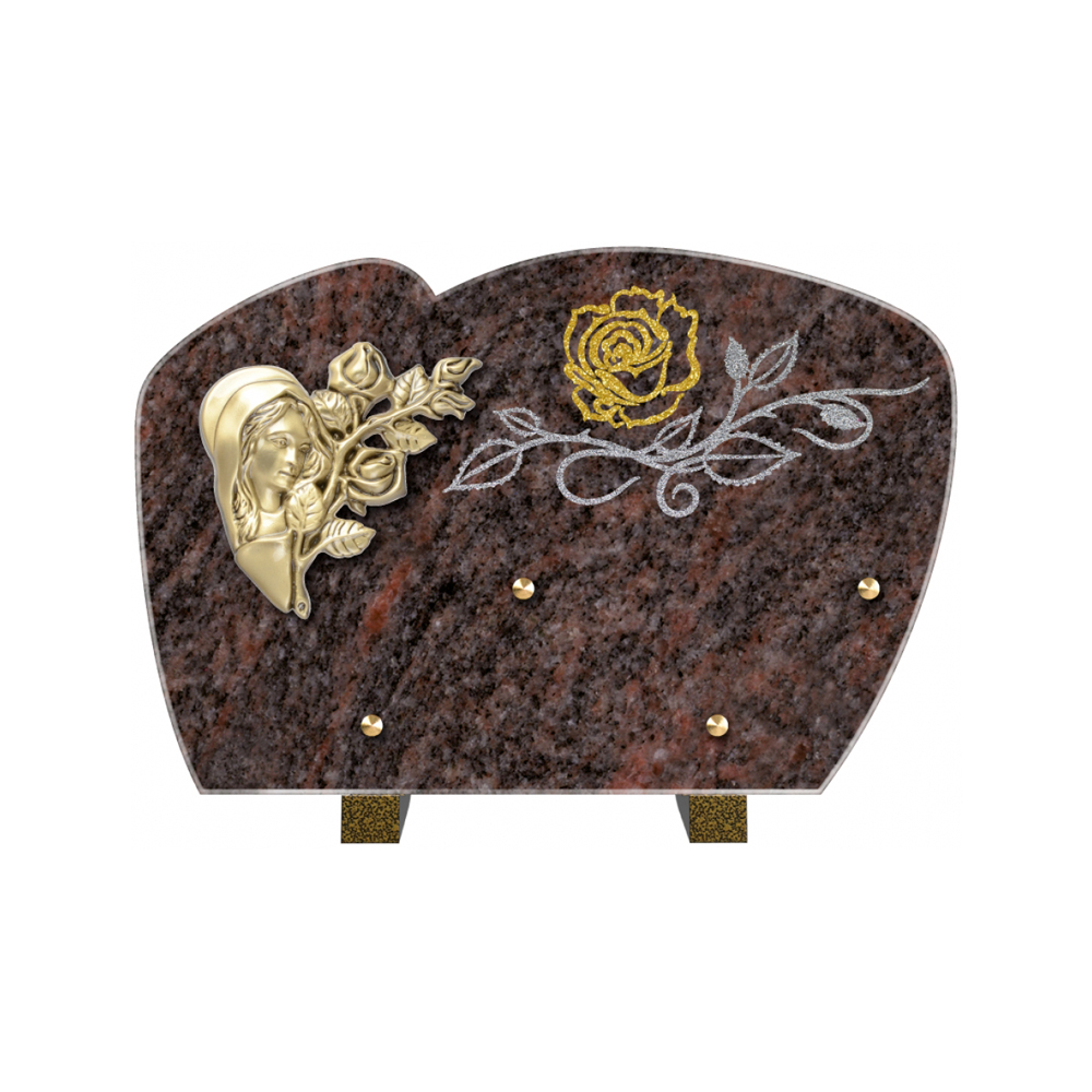 Plaque funéraire Forme 1 Granit Sablée Doré et Argenté 30x20 – Plaques Funéraires Créations® – vue complémentaire