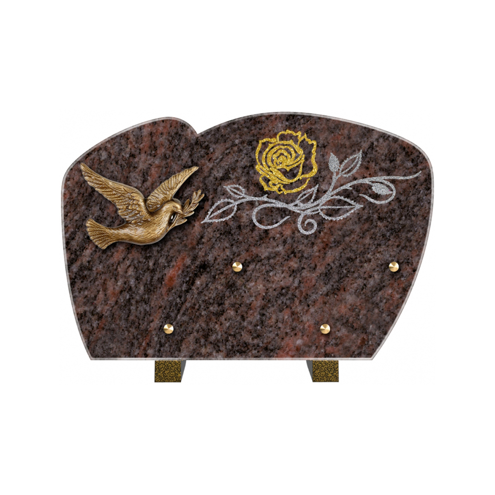 Plaque funéraire Forme 1 Granit Sablée Doré et Argenté 30x20 – Plaques Funéraires Créations® – vue complémentaire