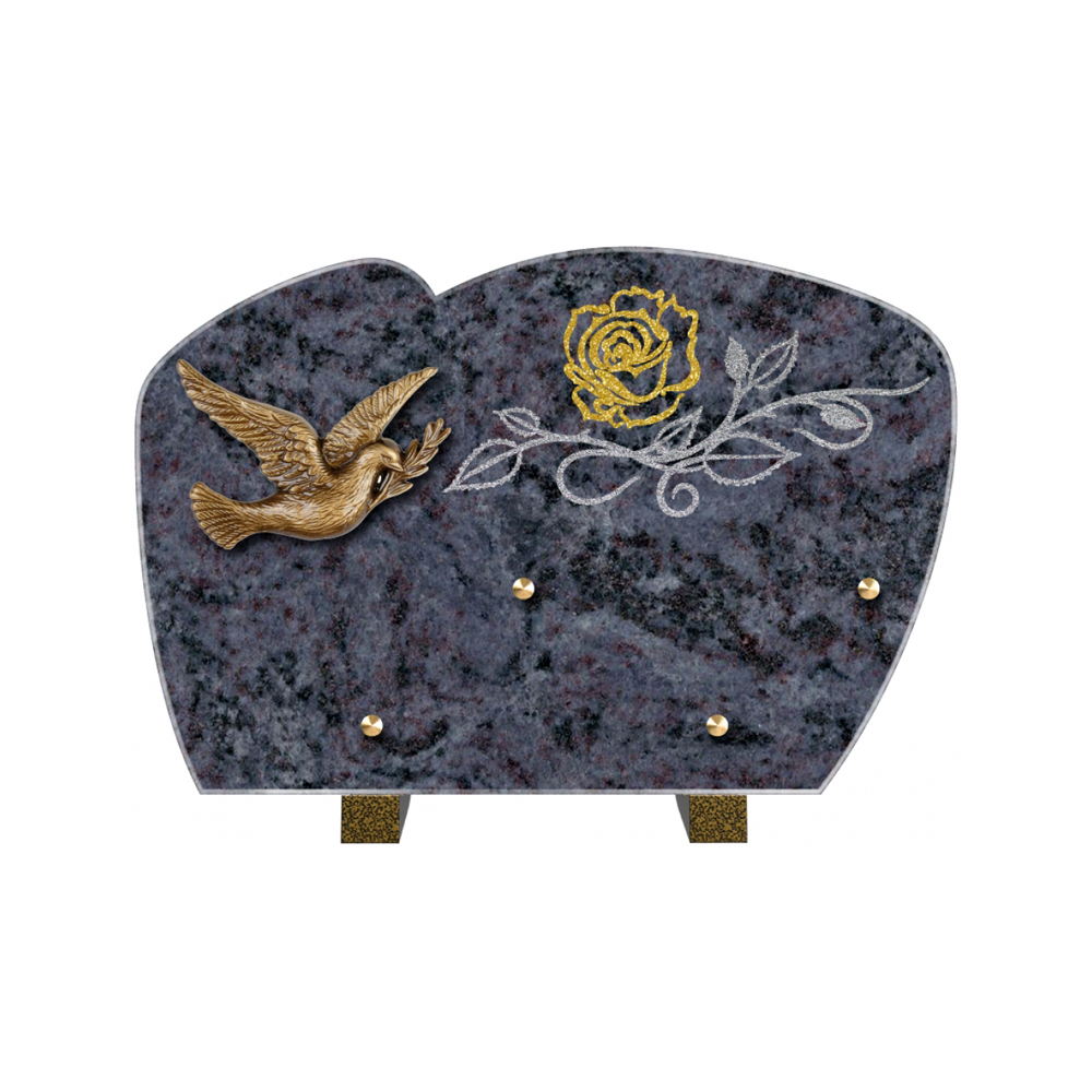 Plaque funéraire Forme 1 Granit Sablée Doré et Argenté 30x20 – Plaques Funéraires Créations® – vue complémentaire