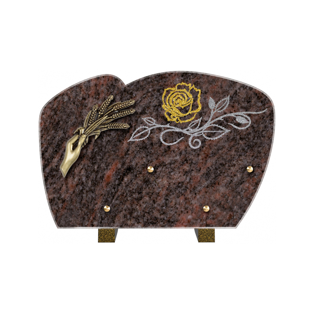 Plaque funéraire Forme 1 Granit Sablée Doré et Argenté 30x20 – Plaques Funéraires Créations® – vue complémentaire