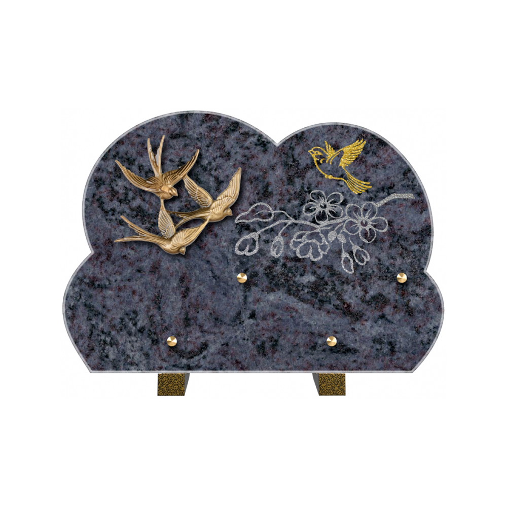 Plaque funéraire Forme 2 Granit Sablée Doré et Argenté 30x20 – Plaques Funéraires Créations® – vue complémentaire