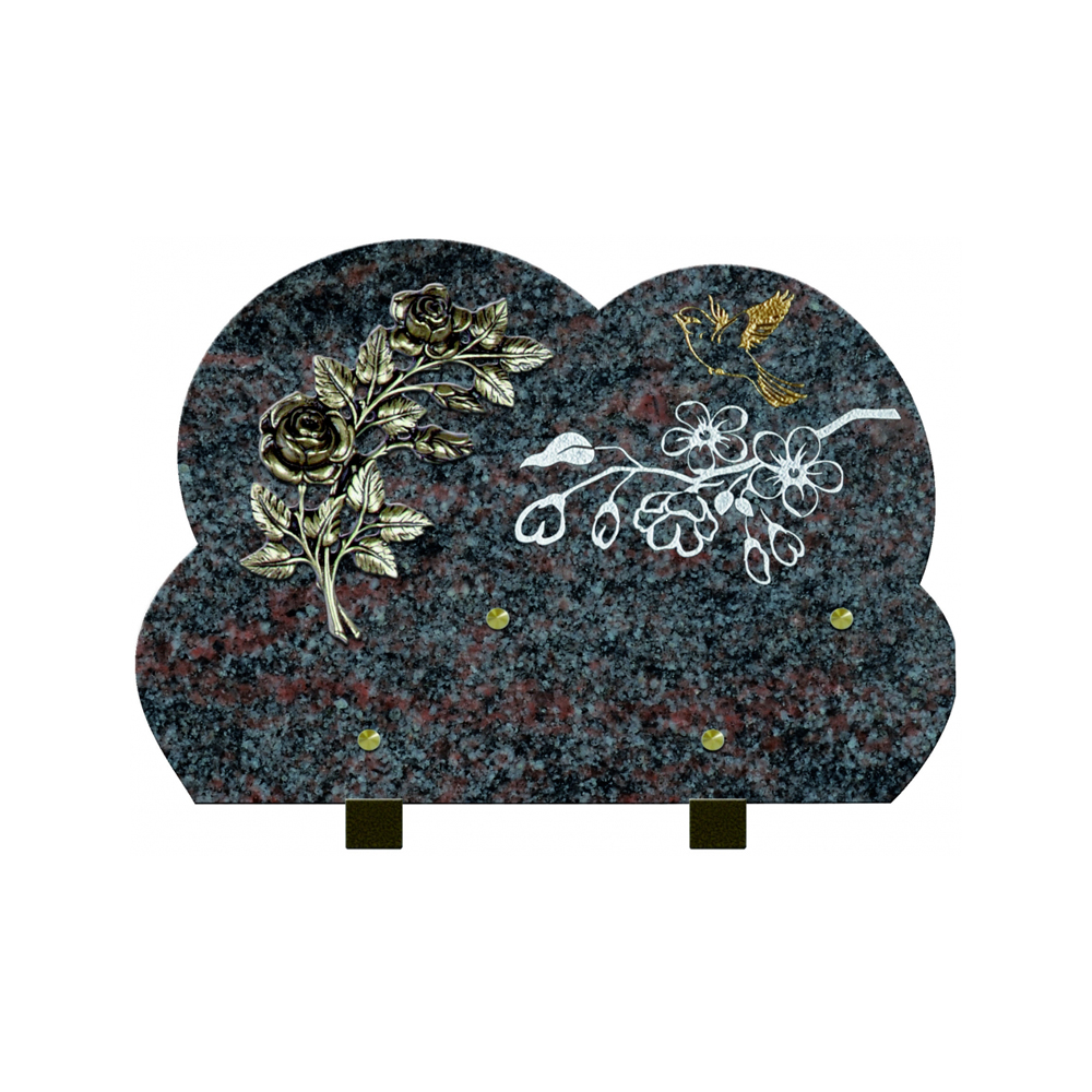 Plaque funéraire Forme 2 Granit Sablée Doré et Argenté 30x20 – Plaques Funéraires Créations® – vue complémentaire