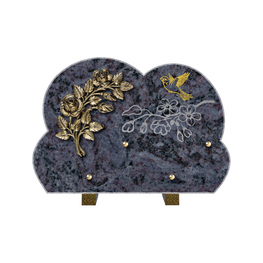 Plaque funéraire Forme 2 Granit Sablée Doré et Argenté 30x20 – Plaques Funéraires Créations® – vue complémentaire