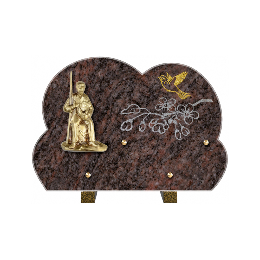 Plaque funéraire Forme 2 Granit Sablée Doré et Argenté 30x20 – Plaques Funéraires Créations®