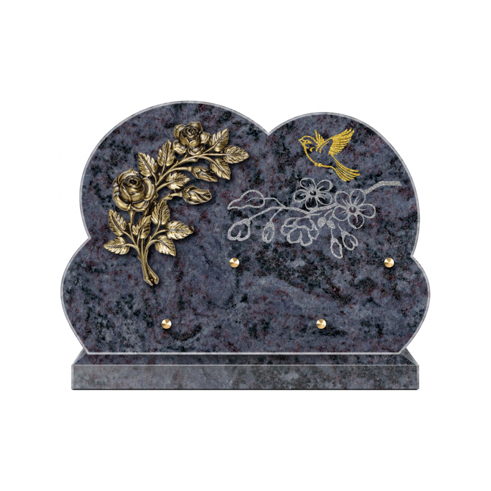 Plaque funéraire Forme 2 Granit Sablée Doré et Argenté 30x20 – Plaques Funéraires Créations® – vue complémentaire