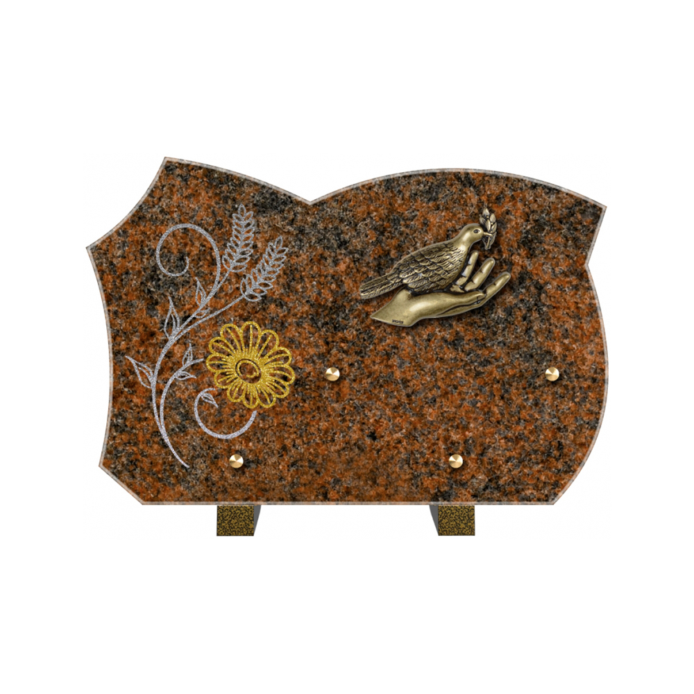 Plaque funéraire Forme 3 Granit Sablée Doré et Argenté 30x20 – Plaques Funéraires Créations® – vue complémentaire