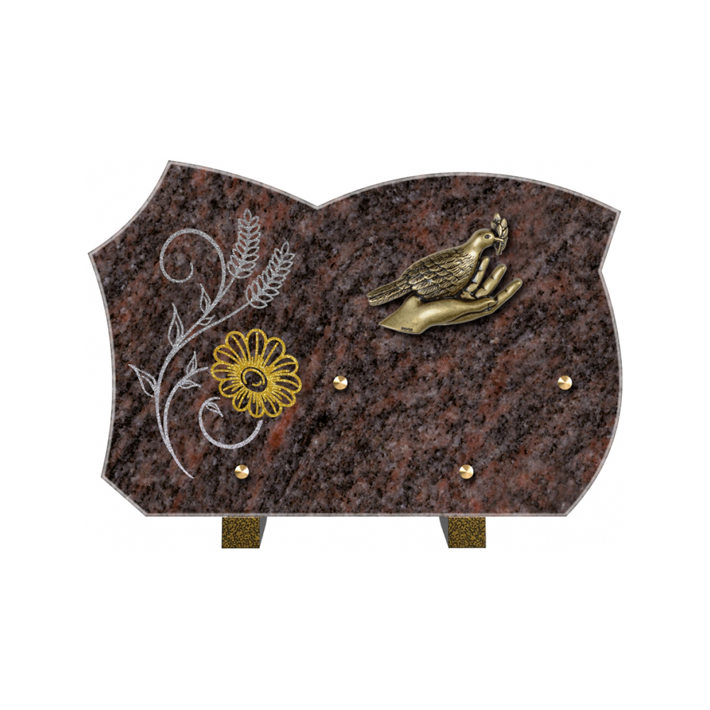 Plaque funéraire Forme 3 Granit Sablée Doré et Argenté 30x20 – Plaques Funéraires Créations® – vue complémentaire