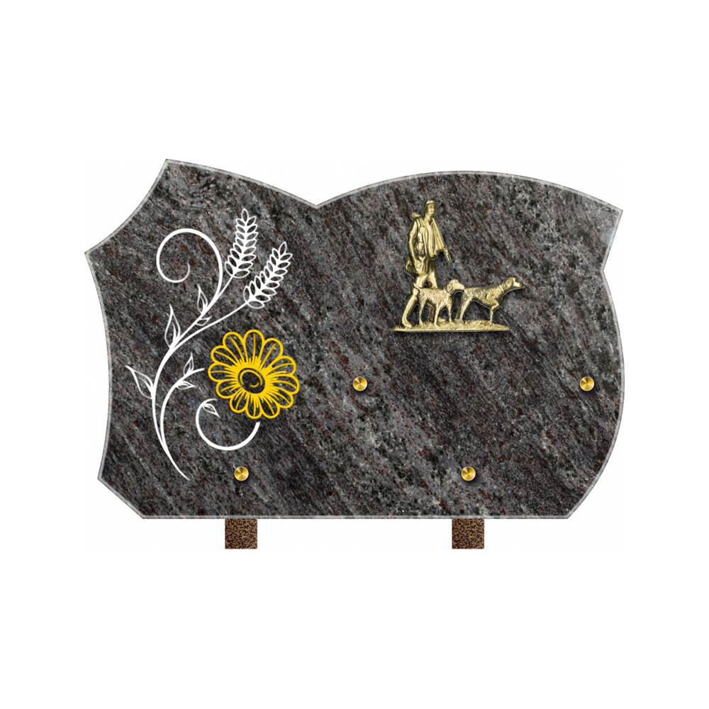 Plaque funéraire Forme 3 Granit Sablée Doré et Argenté 30x20 – Plaques Funéraires Créations® – vue complémentaire