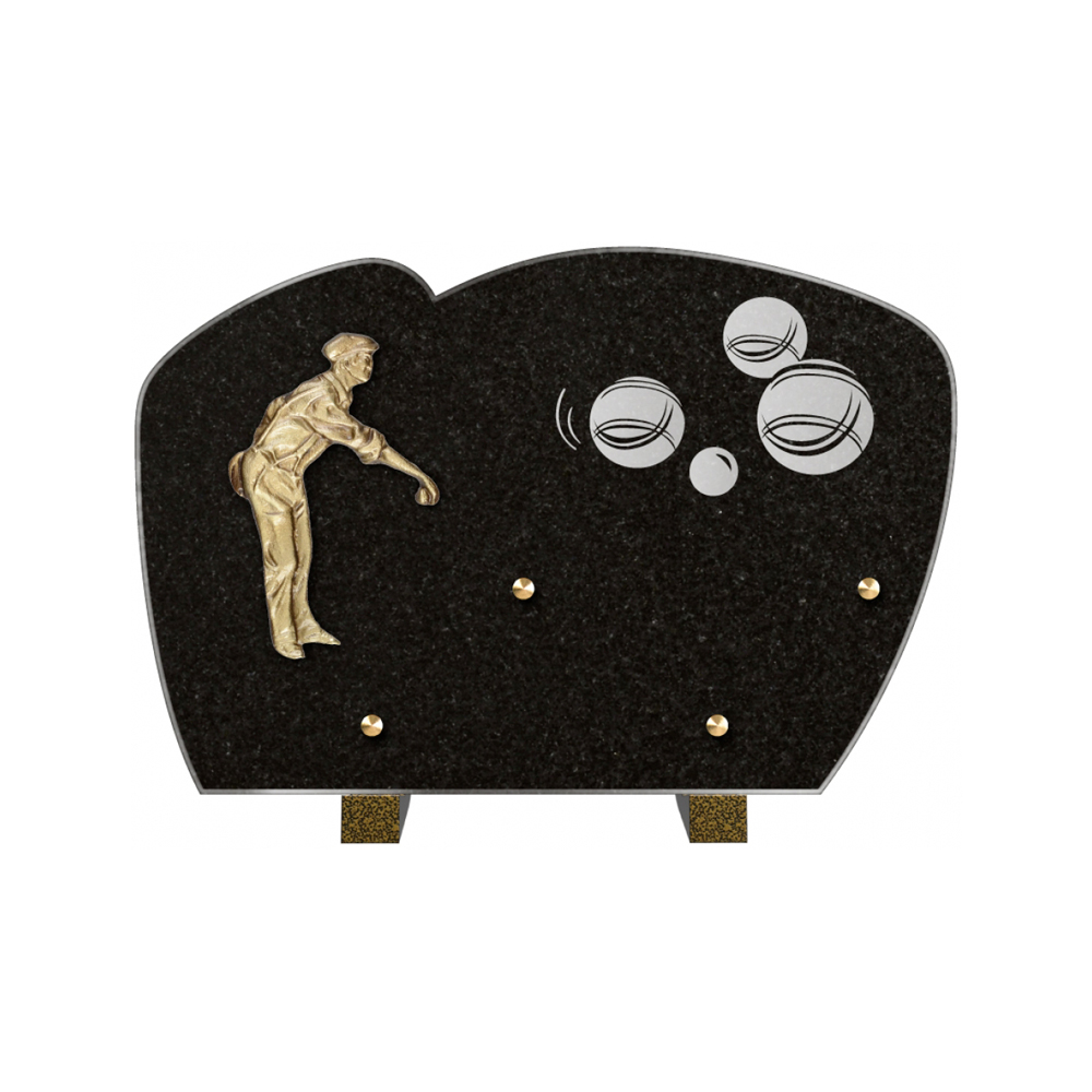Plaque funéraire Forme Granit 30x20 - Thème Pétanque – Plaques Funéraires Créations® – vue complémentaire