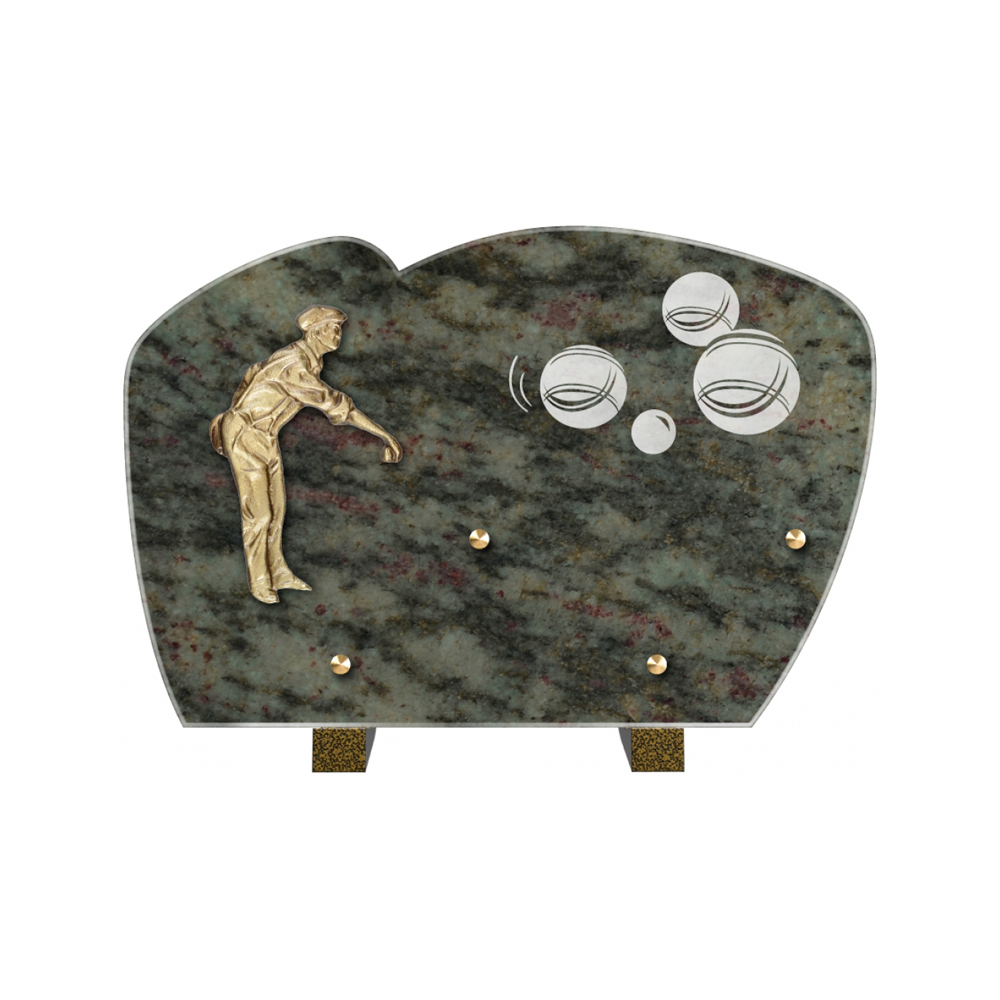 Plaque funéraire Forme Granit 30x20 - Thème Pétanque – Plaques Funéraires Créations® – vue complémentaire