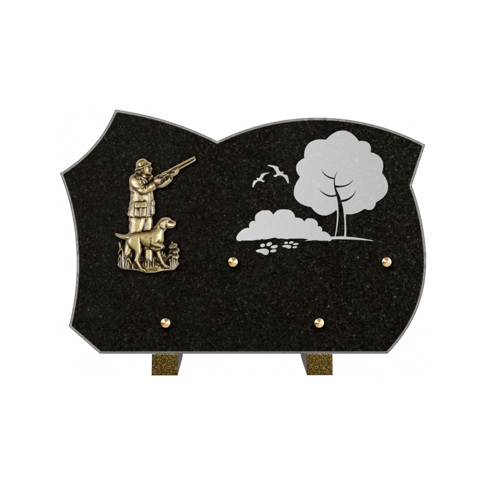 Plaque funéraire Forme Granit 30x20 - Thème Chasse – Plaques Funéraires Créations® – vue complémentaire