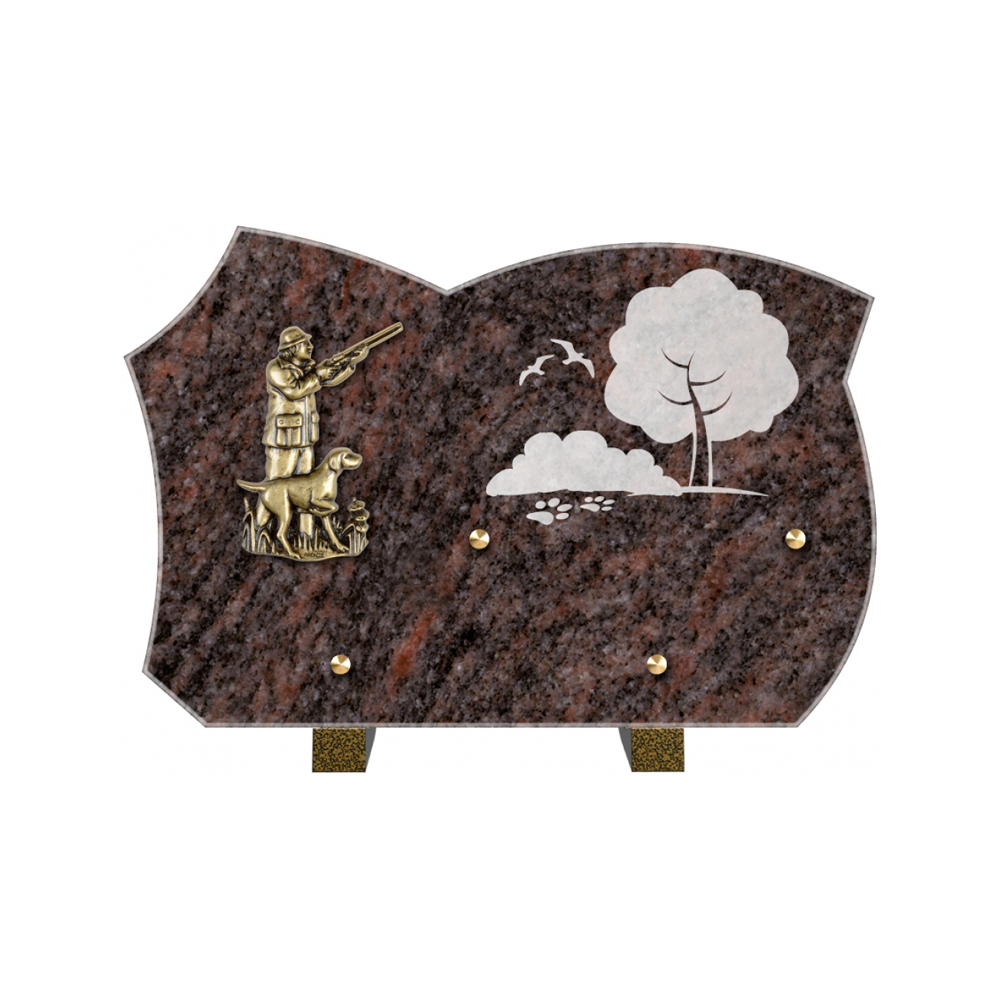 Plaque funéraire Forme Granit 30x20 - Thème Chasse – Plaques Funéraires Créations® – vue complémentaire