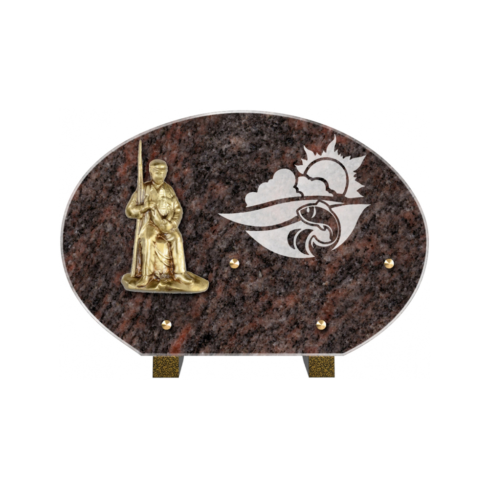 Plaque funéraire Forme Granit 30x20 - Thème Pêche – Plaques Funéraires Créations® – vue complémentaire