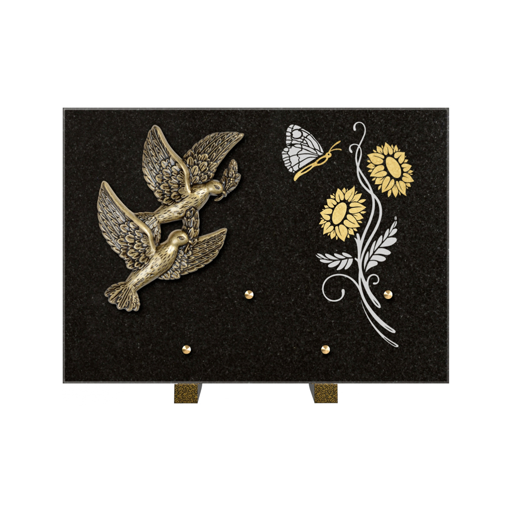 Plaque funéraire Rectangle 1 Granit Sablé Or et Blanc – Plaques Funéraires Créations® – vue complémentaire