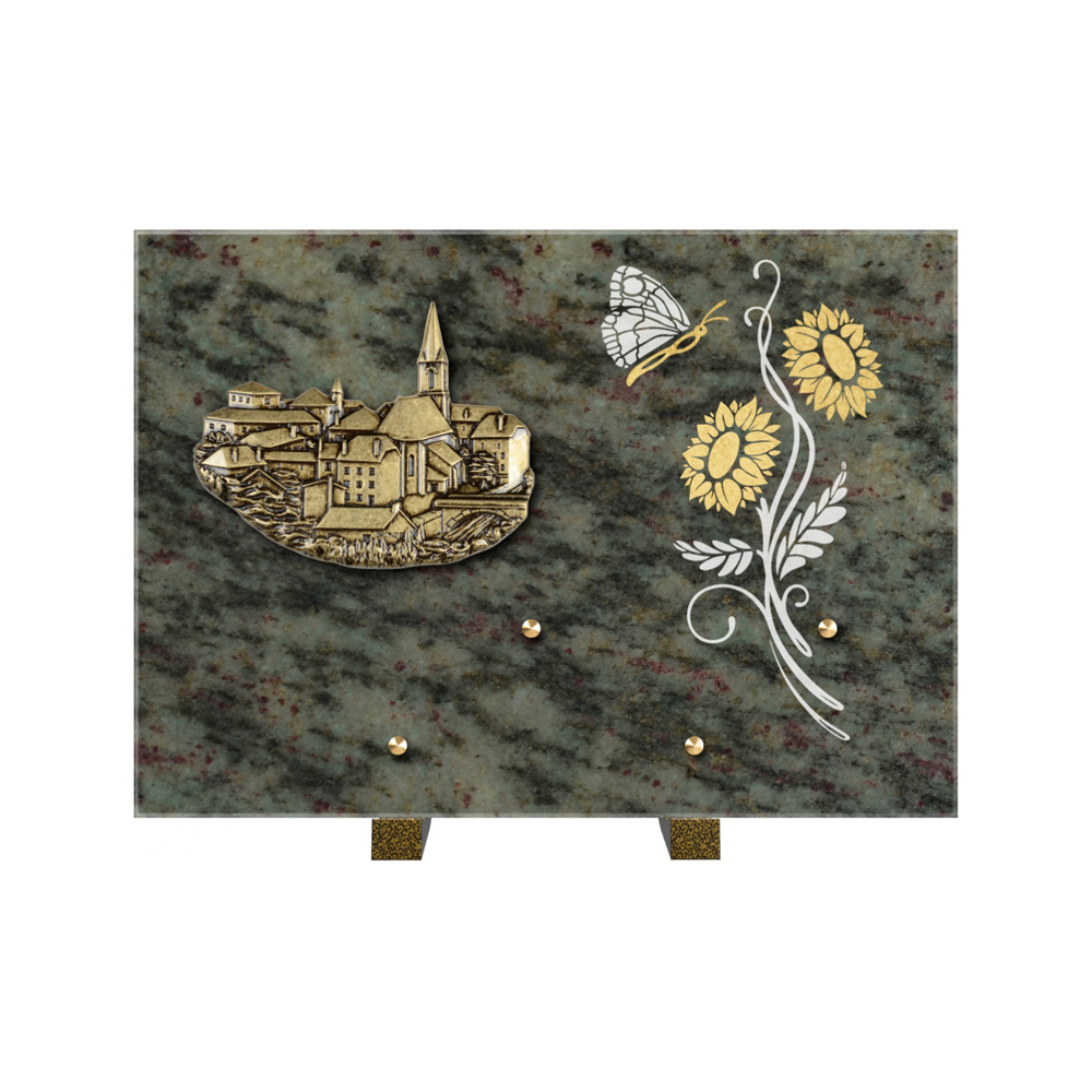 Plaque funéraire Rectangle 1 Granit Sablé Or et Blanc – Plaques Funéraires Créations® – vue complémentaire