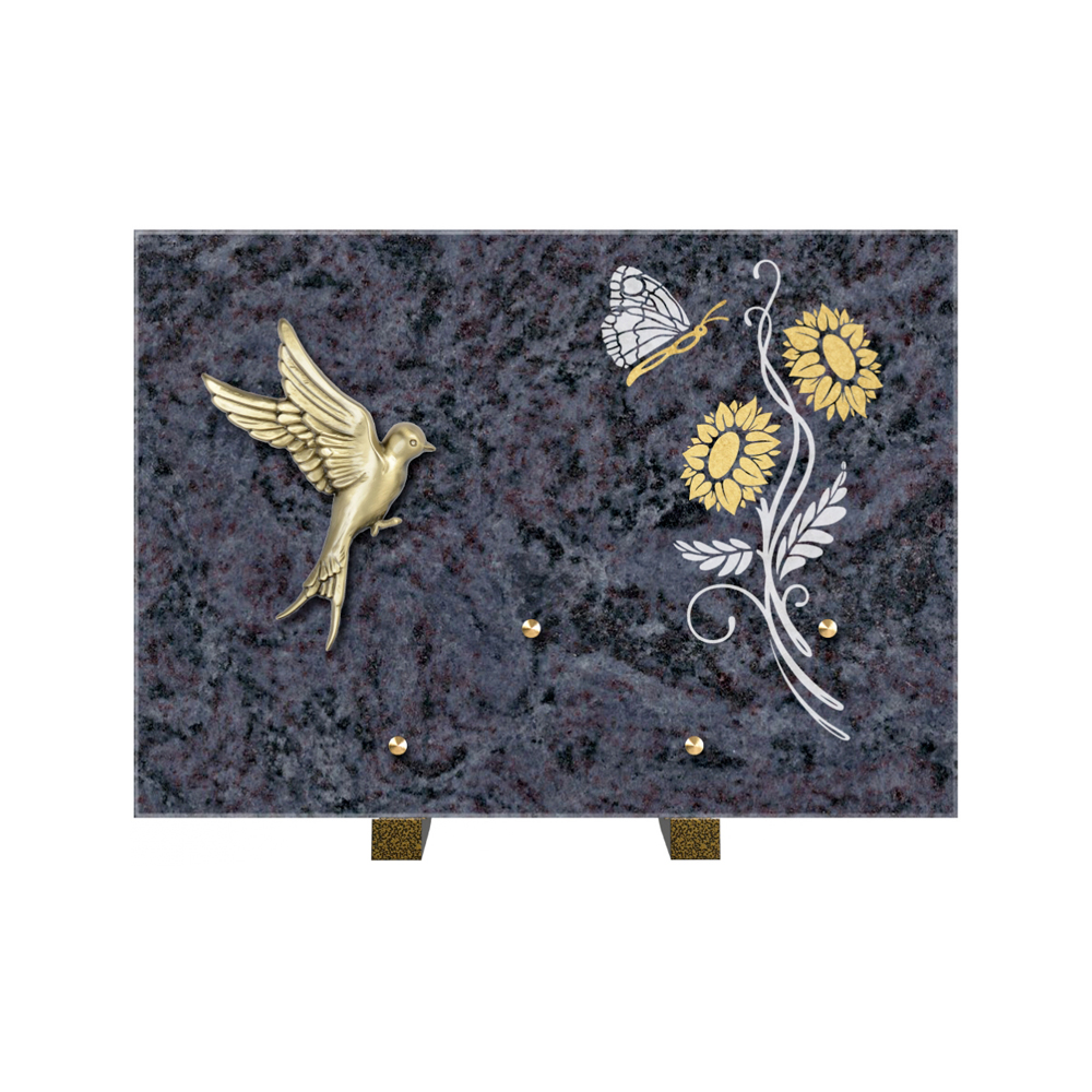 Plaque funéraire Rectangle 1 Granit Sablé Or et Blanc – Plaques Funéraires Créations® – vue complémentaire