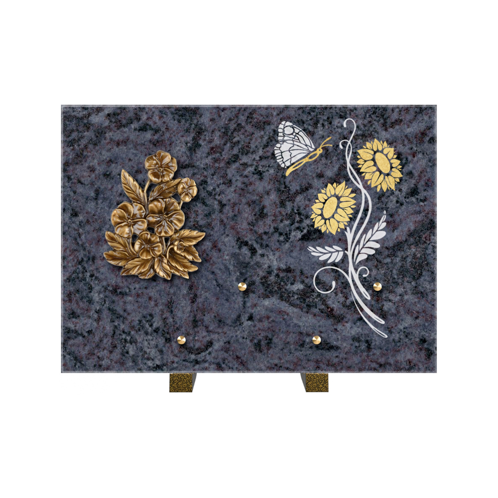 Plaque funéraire Rectangle 1 Granit Sablé Or et Blanc – Plaques Funéraires Créations® – vue complémentaire