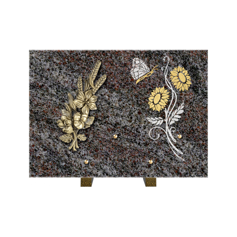 Plaque funéraire Rectangle 1 Granit Sablé Or et Blanc – Plaques Funéraires Créations® – vue complémentaire