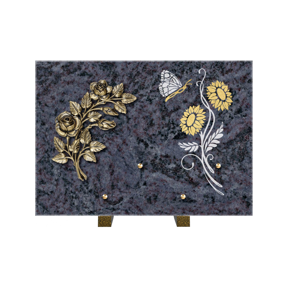 Plaque funéraire Rectangle 1 Granit Sablé Or et Blanc – Plaques Funéraires Créations® – vue complémentaire