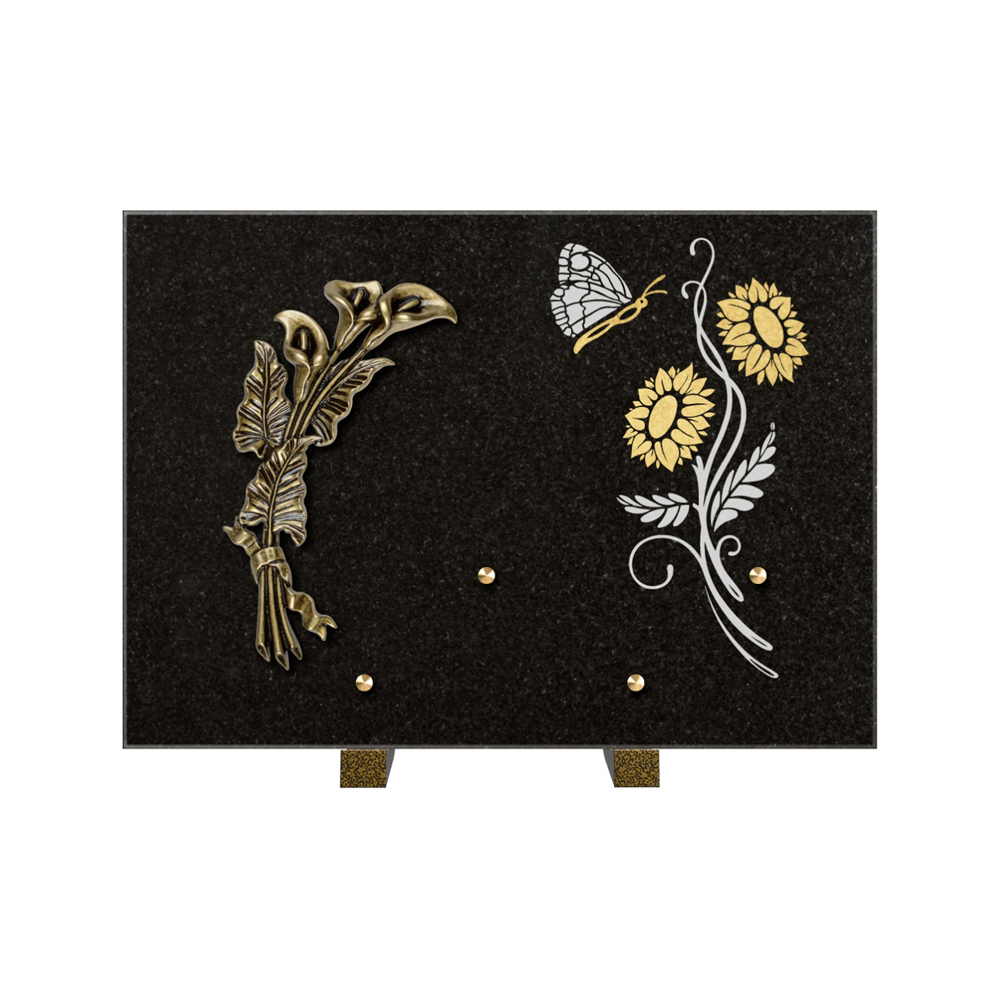 Plaque funéraire Rectangle 1 Granit Sablé Or et Blanc – Plaques Funéraires Créations® – vue complémentaire