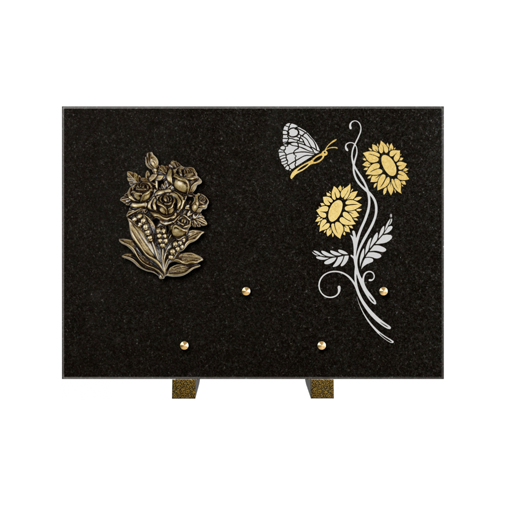 Plaque funéraire Rectangle 1 Granit Sablé Or et Blanc – Plaques Funéraires Créations® – vue complémentaire