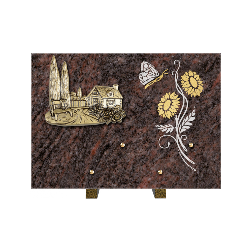 Plaque funéraire Rectangle 1 Granit Sablé Or et Blanc – Plaques Funéraires Créations® – vue complémentaire