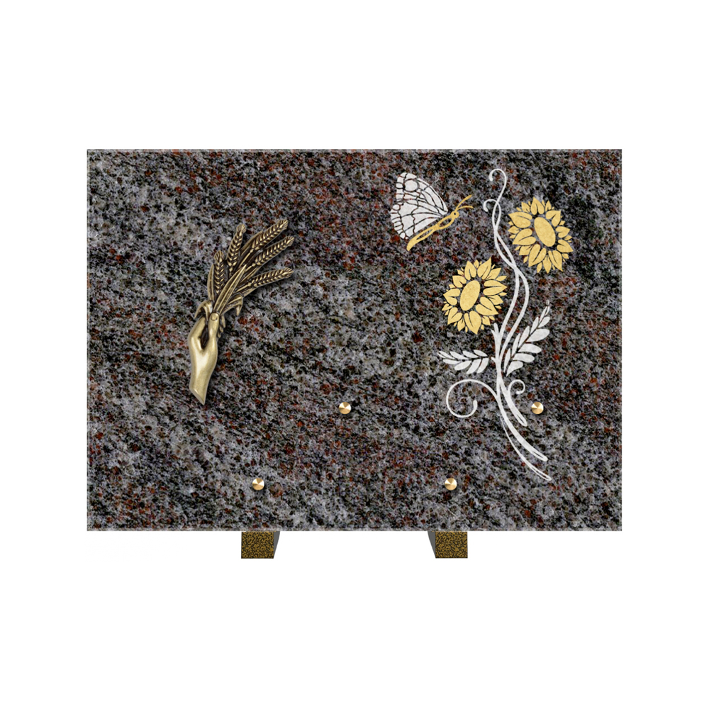 Plaque funéraire Rectangle 1 Granit Sablé Or et Blanc – Plaques Funéraires Créations® – vue complémentaire