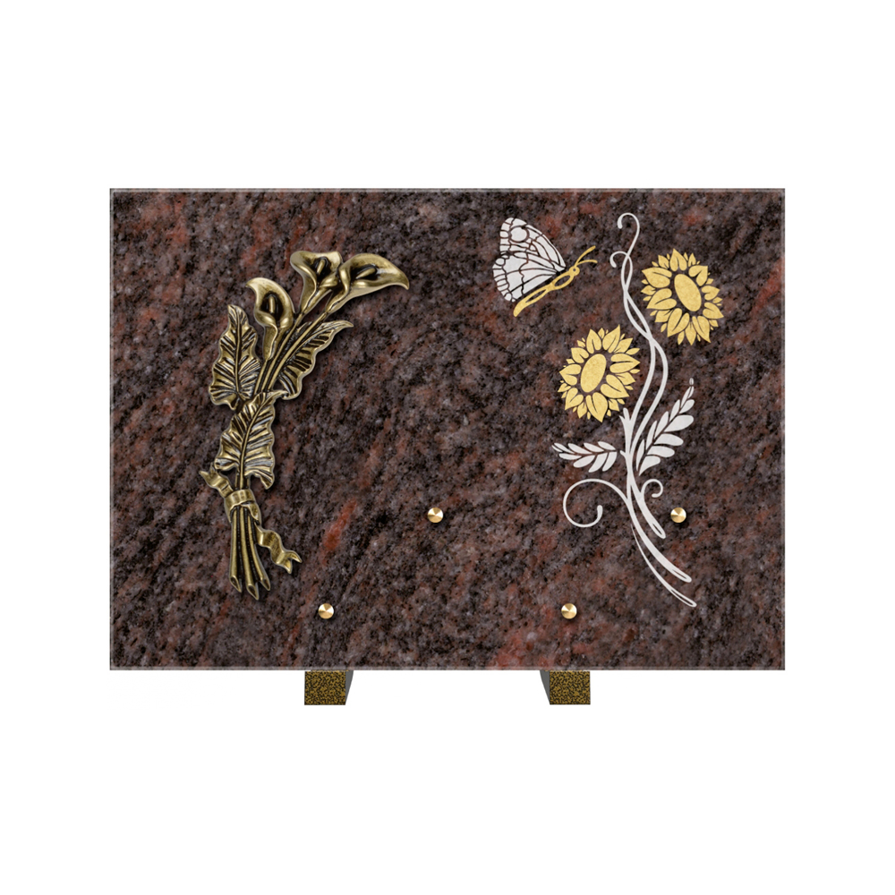 Plaque funéraire Rectangle 1 Granit Sablé Or et Blanc – Plaques Funéraires Créations® – vue complémentaire