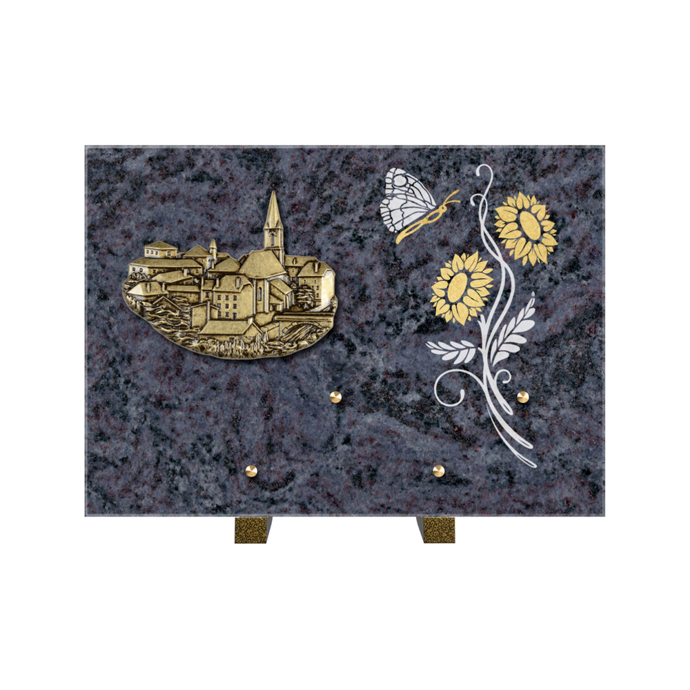 Plaque funéraire Rectangle 1 Granit Sablé Or et Blanc – Plaques Funéraires Créations® – vue complémentaire