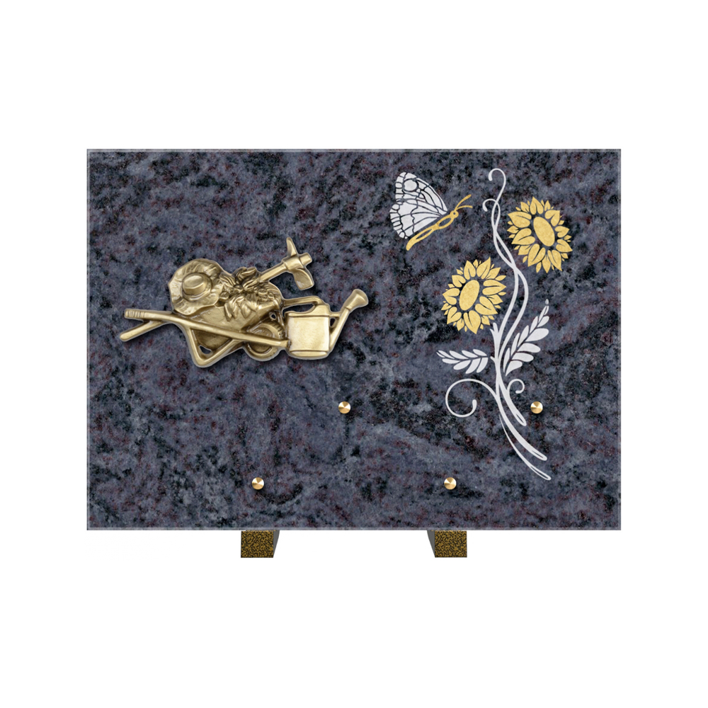 Plaque funéraire Rectangle 1 Granit Sablé Or et Blanc – Plaques Funéraires Créations® – vue complémentaire