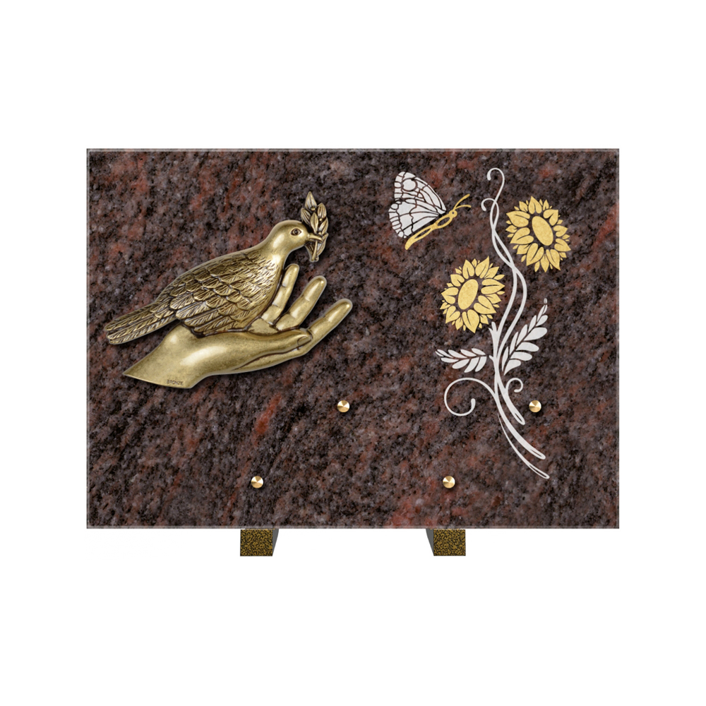 Plaque funéraire Rectangle 1 Granit Sablé Or et Blanc – Plaques Funéraires Créations® – vue complémentaire