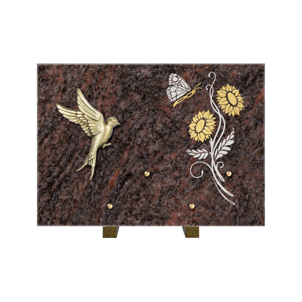 Plaque funéraire Rectangle 1 Granit Sablé Or et Blanc – Plaques Funéraires Créations® – vue complémentaire