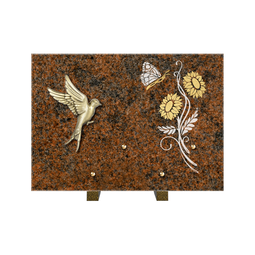 Plaque funéraire Rectangle 1 Granit Sablé Or et Blanc – Plaques Funéraires Créations® – vue complémentaire