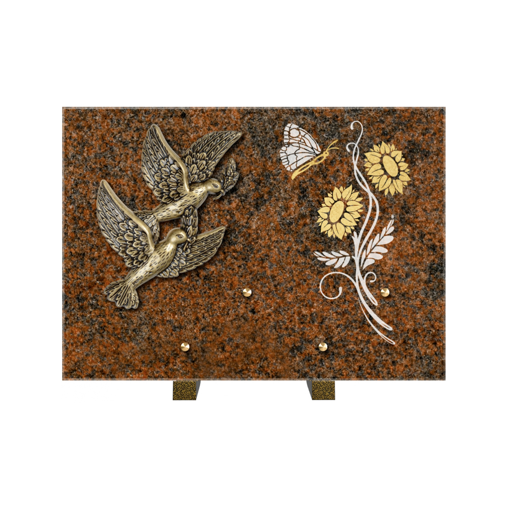 Plaque funéraire Rectangle 1 Granit Sablé Or et Blanc – Plaques Funéraires Créations® – vue complémentaire
