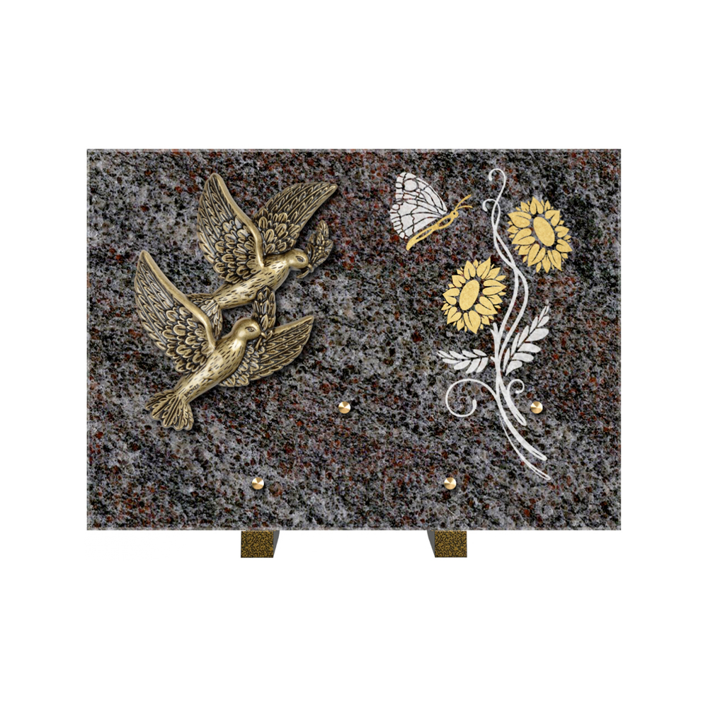 Plaque funéraire Rectangle 1 Granit Sablé Or et Blanc – Plaques Funéraires Créations® – vue complémentaire