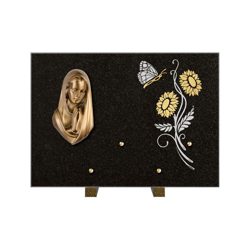 Plaque funéraire Rectangle 1 Granit Sablé Or et Blanc – Plaques Funéraires Créations® – vue complémentaire