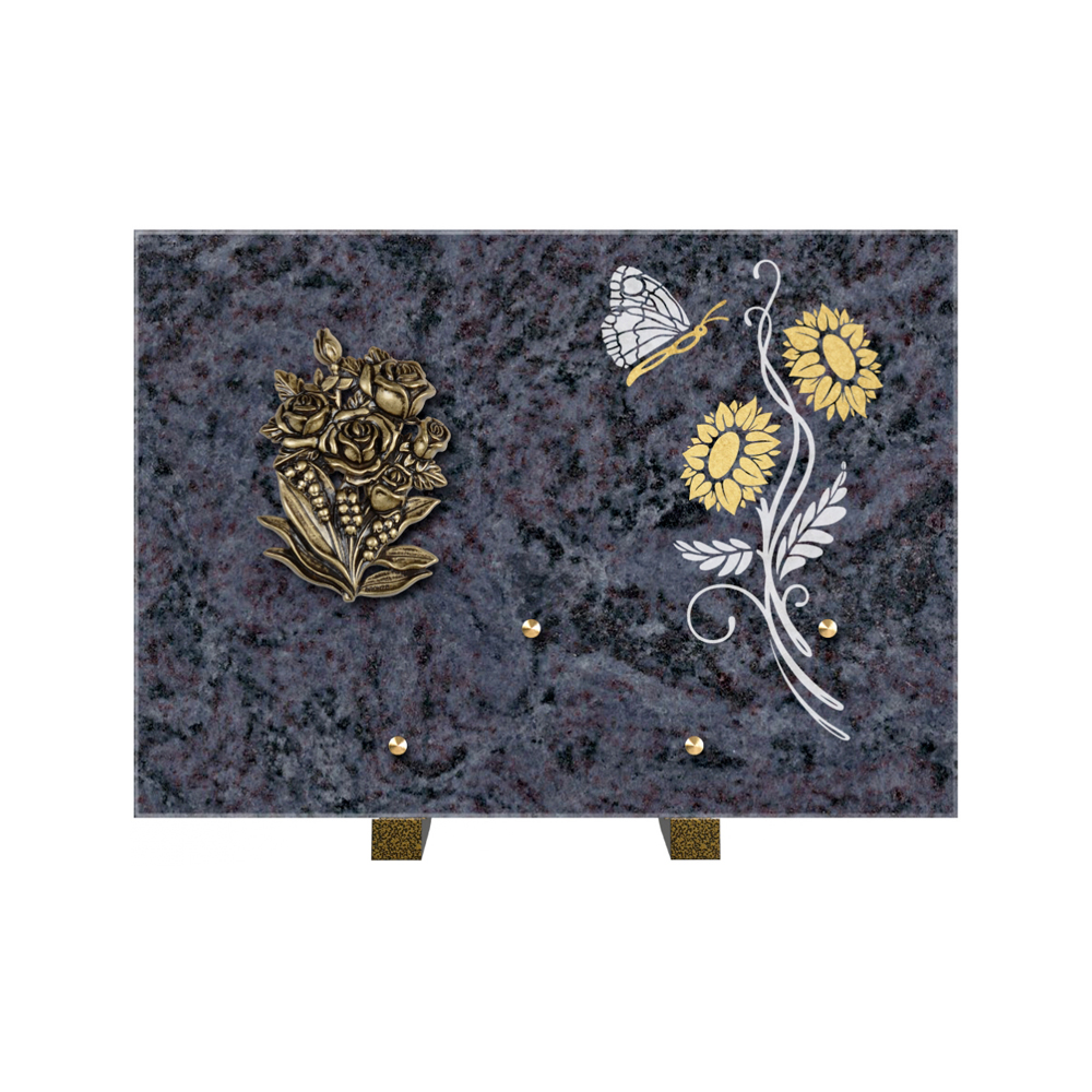 Plaque funéraire Rectangle 1 Granit Sablé Or et Blanc – Plaques Funéraires Créations® – vue complémentaire