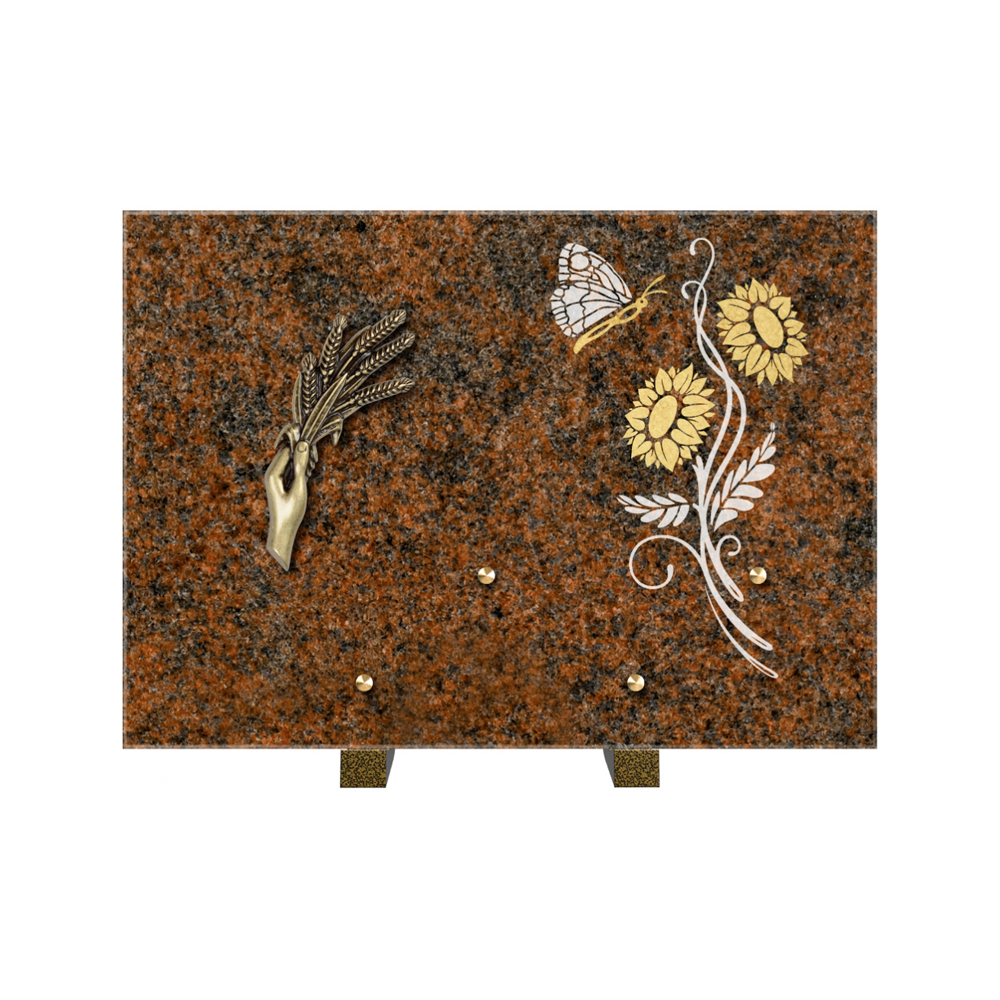 Plaque funéraire Rectangle 1 Granit Sablé Or et Blanc – Plaques Funéraires Créations® – vue complémentaire