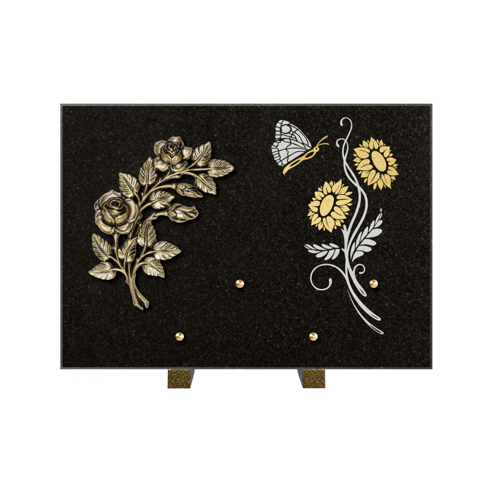 Plaque funéraire Rectangle 1 Granit Sablé Or et Blanc – Plaques Funéraires Créations® – vue complémentaire