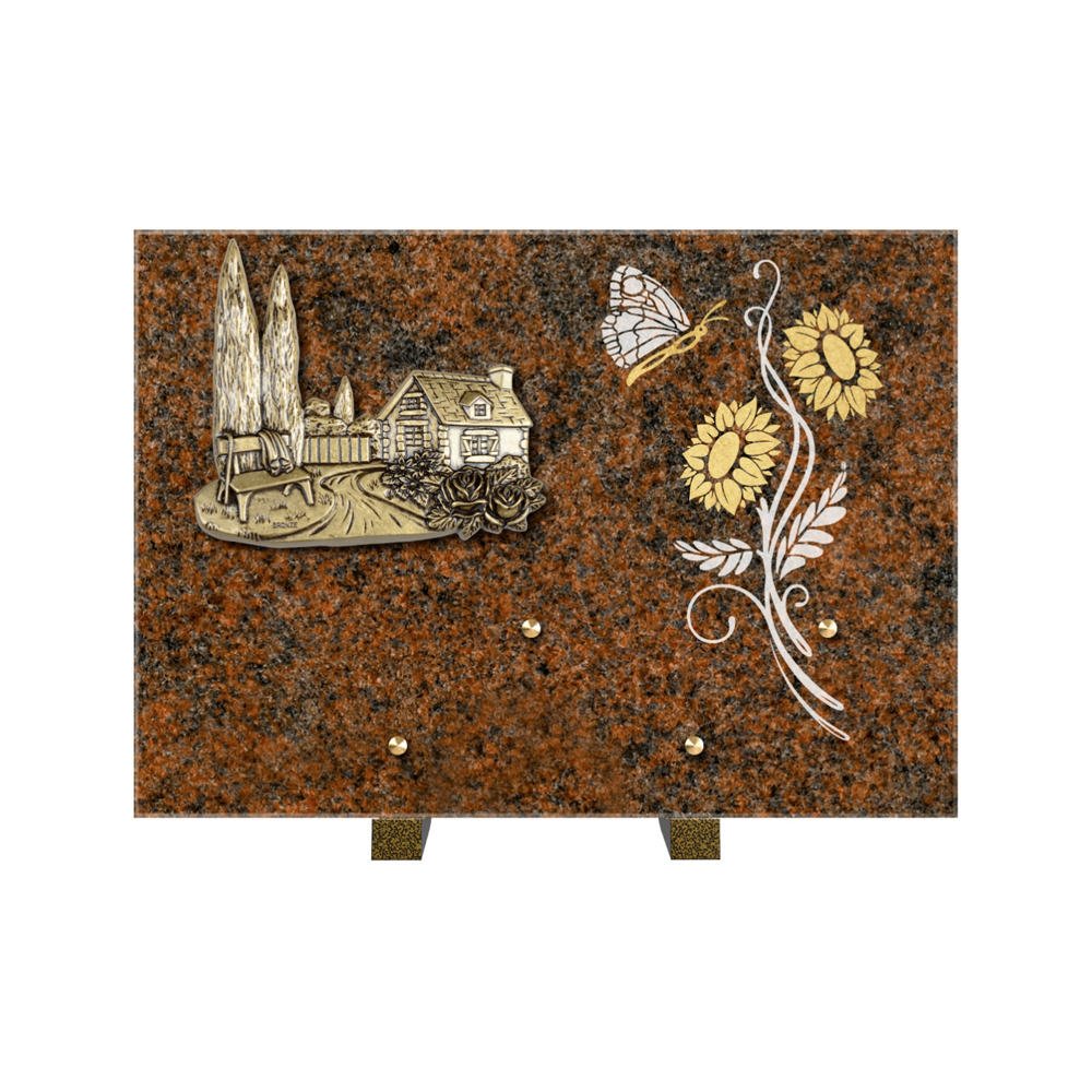 Plaque funéraire Rectangle 1 Granit Sablé Or et Blanc – Plaques Funéraires Créations® – vue complémentaire