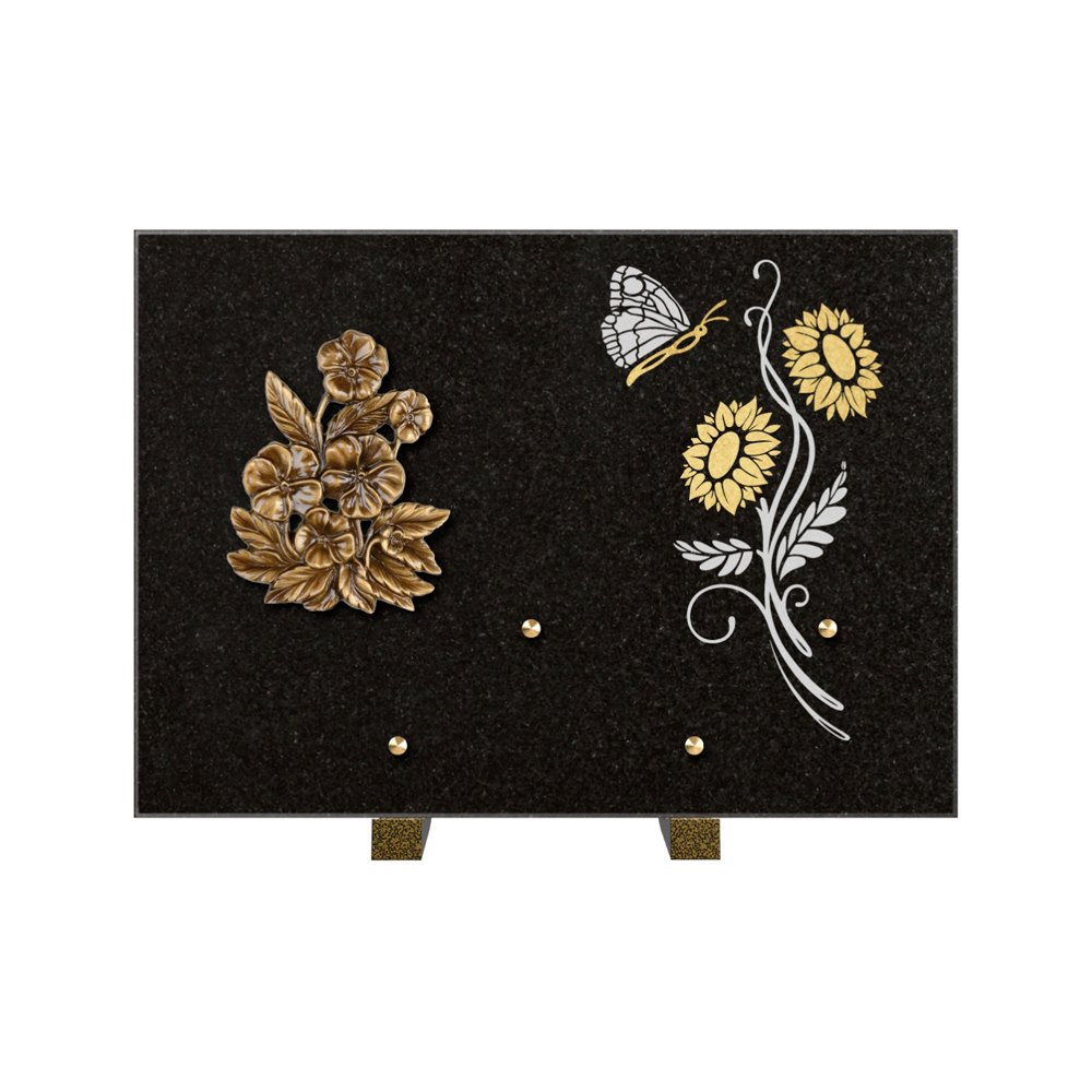 Plaque funéraire Rectangle 1 Granit Sablé Or et Blanc – Plaques Funéraires Créations® – vue complémentaire