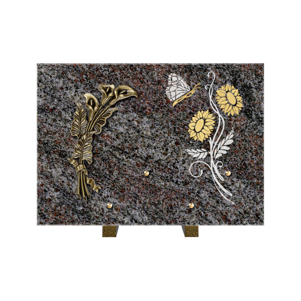 Plaque funéraire Rectangle 1 Granit Sablé Or et Blanc – Plaques Funéraires Créations® – vue complémentaire