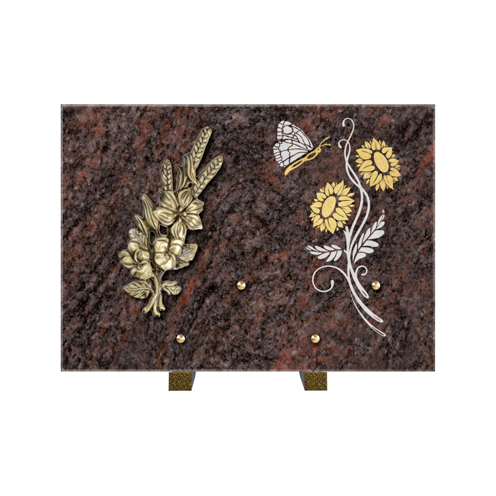 Plaque funéraire Rectangle 1 Granit Sablé Or et Blanc – Plaques Funéraires Créations® – vue complémentaire