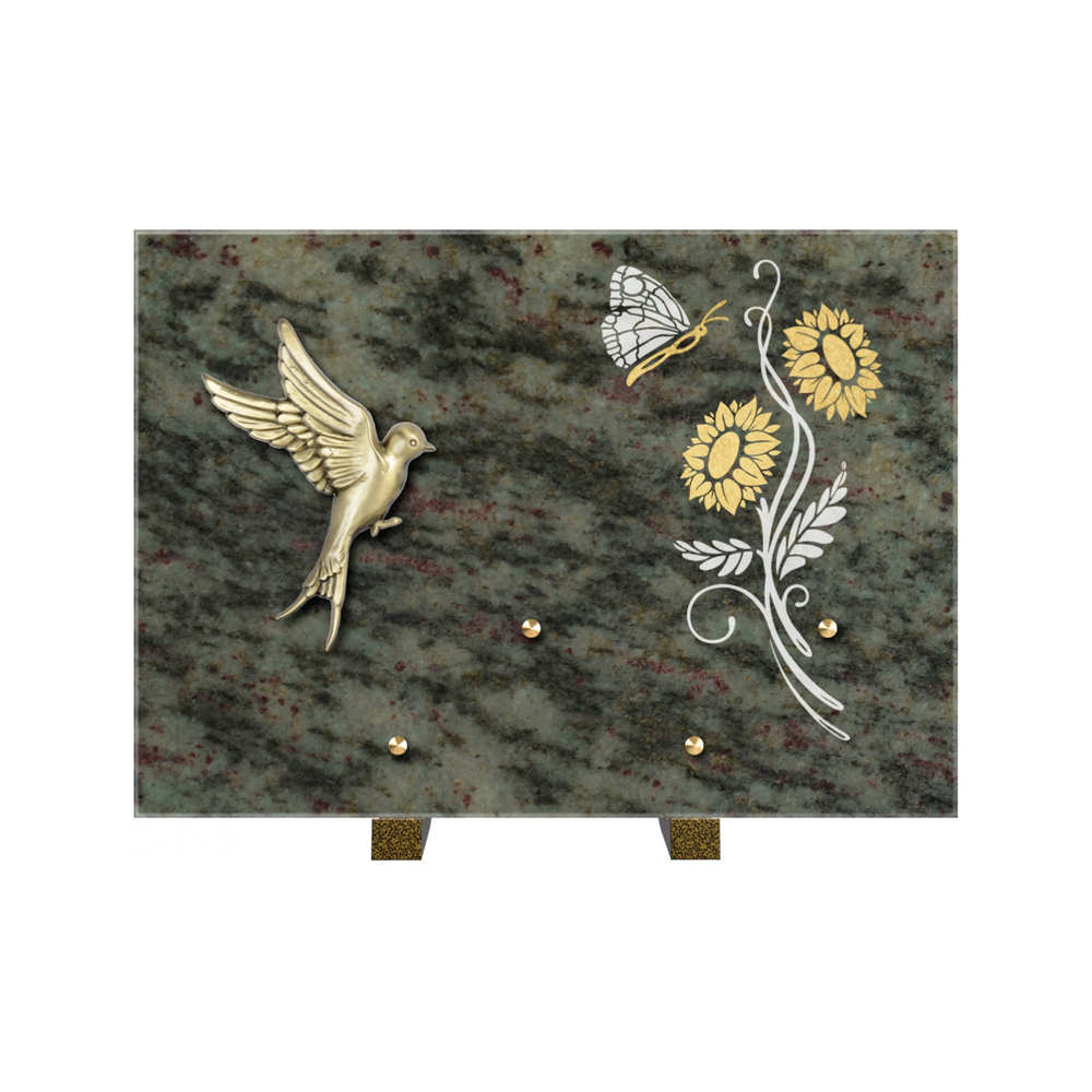 Plaque funéraire Rectangle 1 Granit Sablé Or et Blanc – Plaques Funéraires Créations® – vue complémentaire