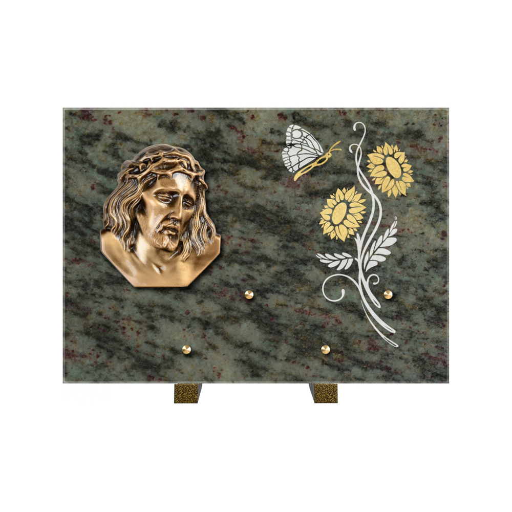 Plaque funéraire Rectangle 1 Granit Sablé Or et Blanc – Plaques Funéraires Créations® – vue complémentaire