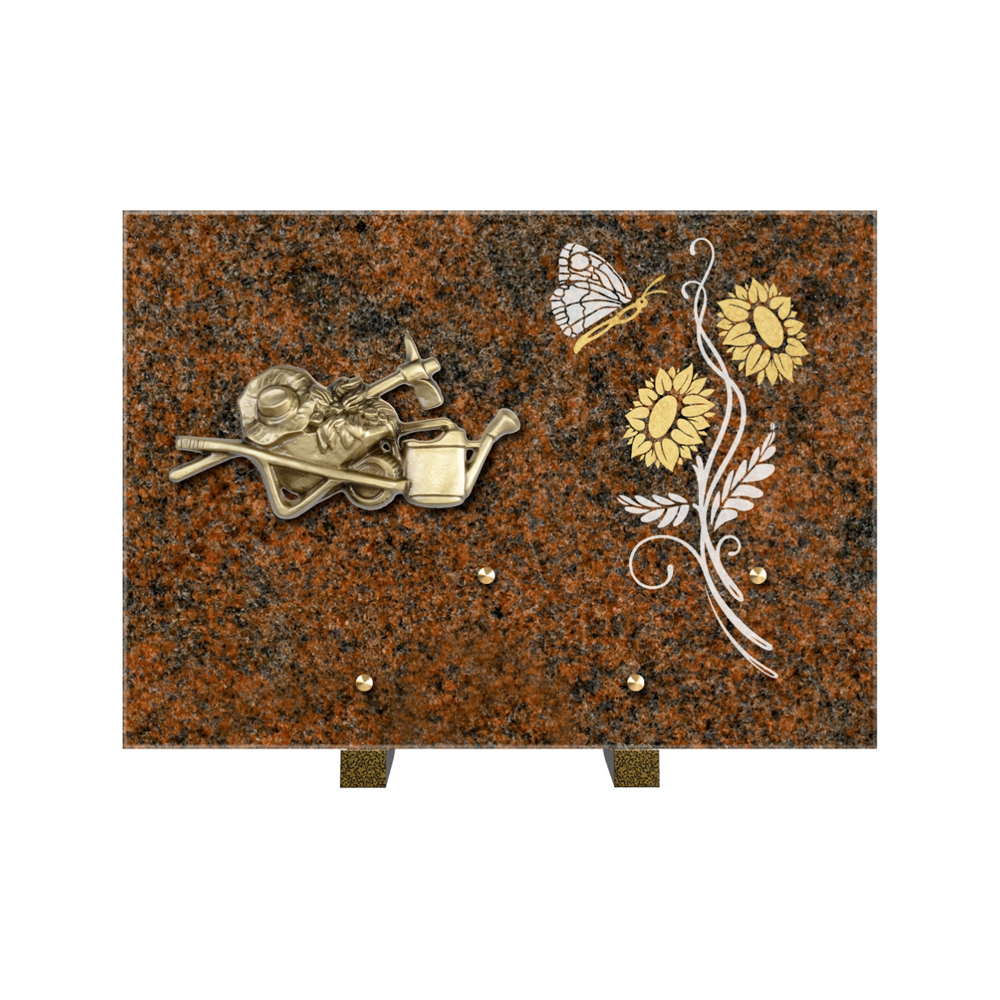 Plaque funéraire Rectangle 1 Granit Sablé Or et Blanc – Plaques Funéraires Créations® – vue complémentaire