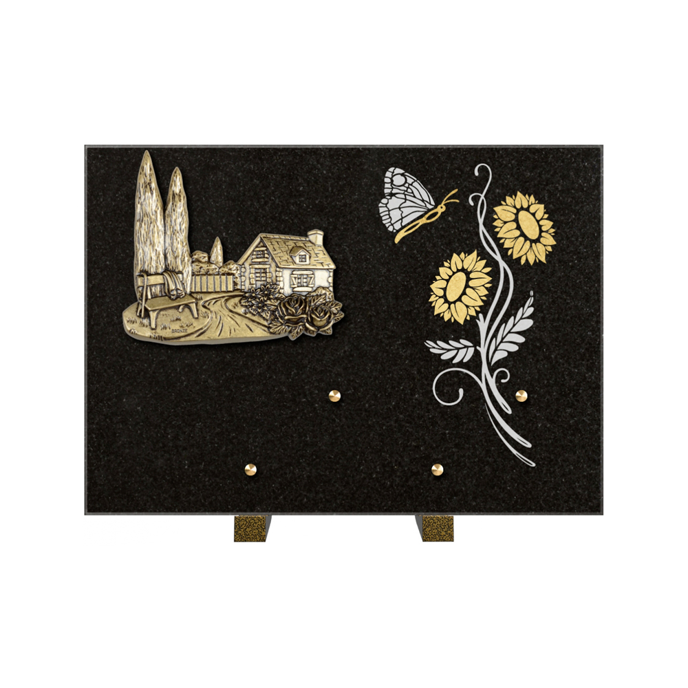 Plaque funéraire Rectangle 1 Granit Sablé Or et Blanc – Plaques Funéraires Créations® – vue complémentaire