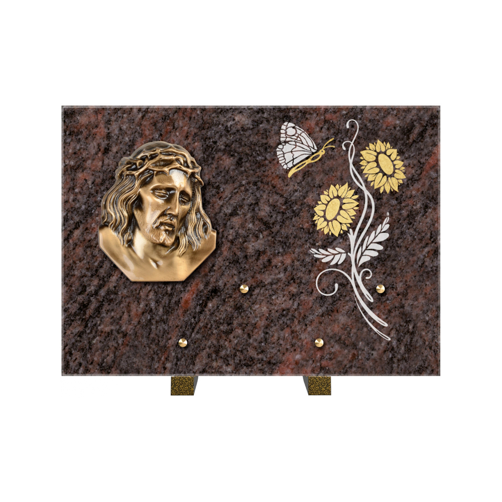 Plaque funéraire Rectangle 1 Granit Sablé Or et Blanc – Plaques Funéraires Créations® – vue complémentaire
