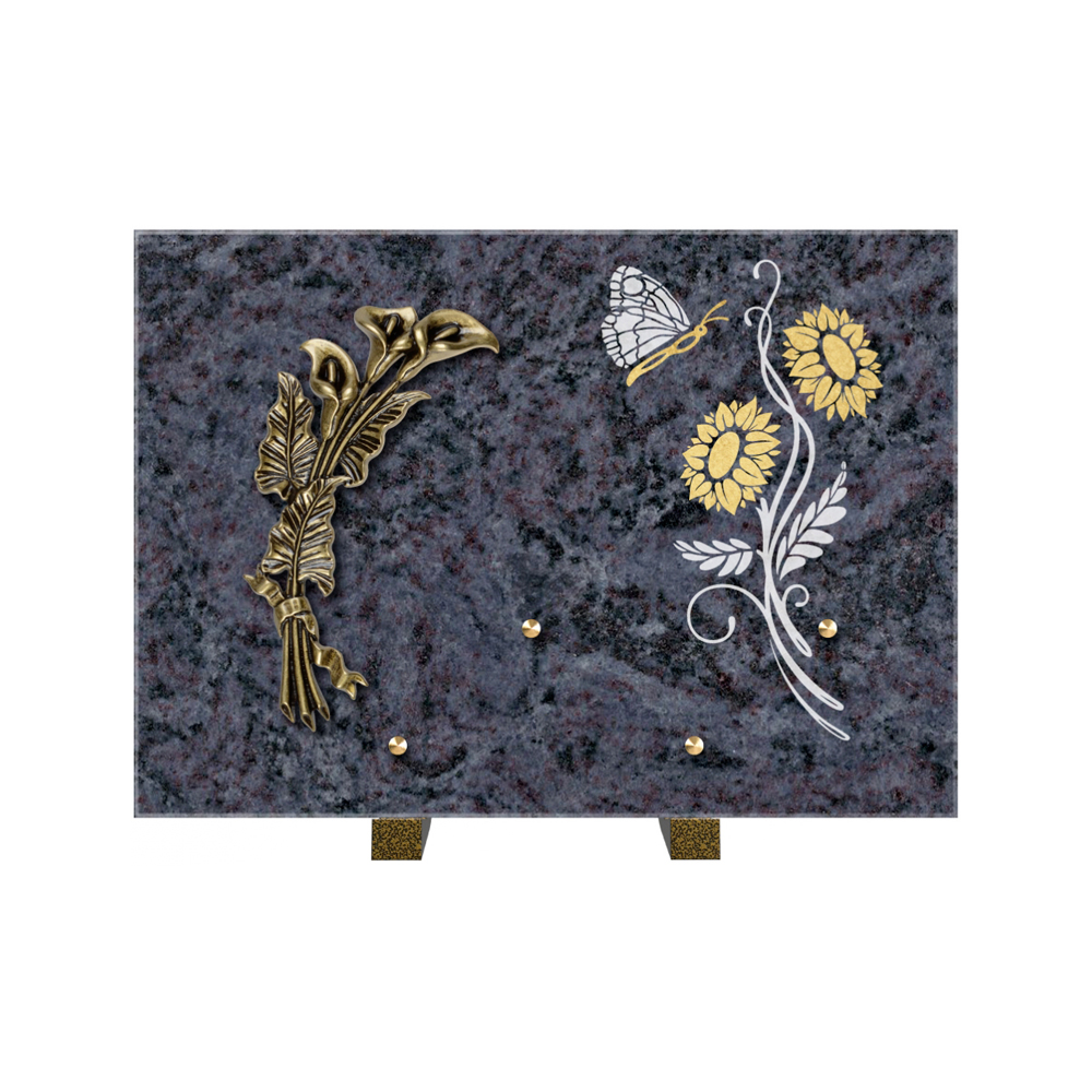 Plaque funéraire Rectangle 1 Granit Sablé Or et Blanc – Plaques Funéraires Créations® – vue complémentaire