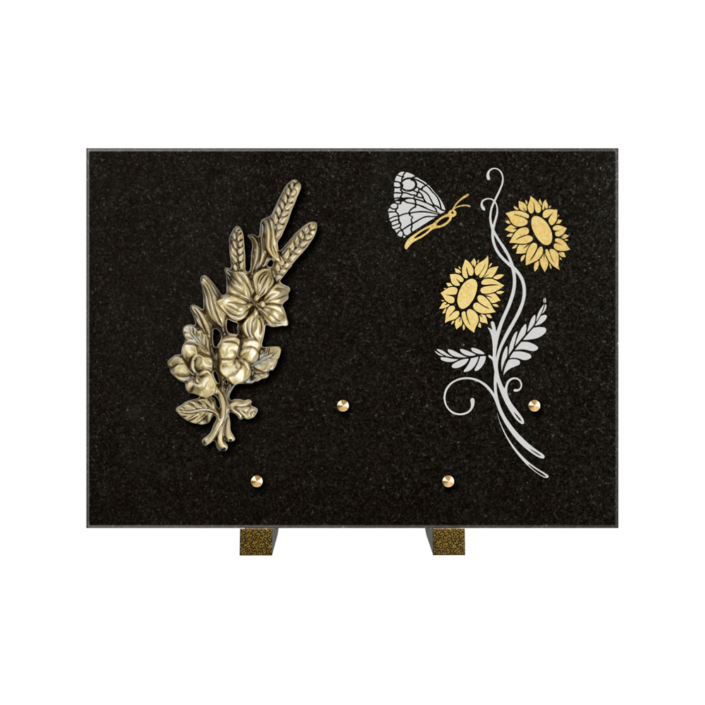Plaque funéraire Rectangle 1 Granit Sablé Or et Blanc – Plaques Funéraires Créations® – vue complémentaire